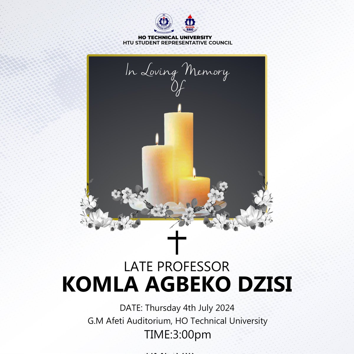 htu_src's tweet photo. The Vice Chancellor is encouraging all students to be present for the memorial service of the late PROF. KOMLA AGBEKO DZISI.
@Official_HTU
#RiPProf https://t.co/j8pH4loy0V