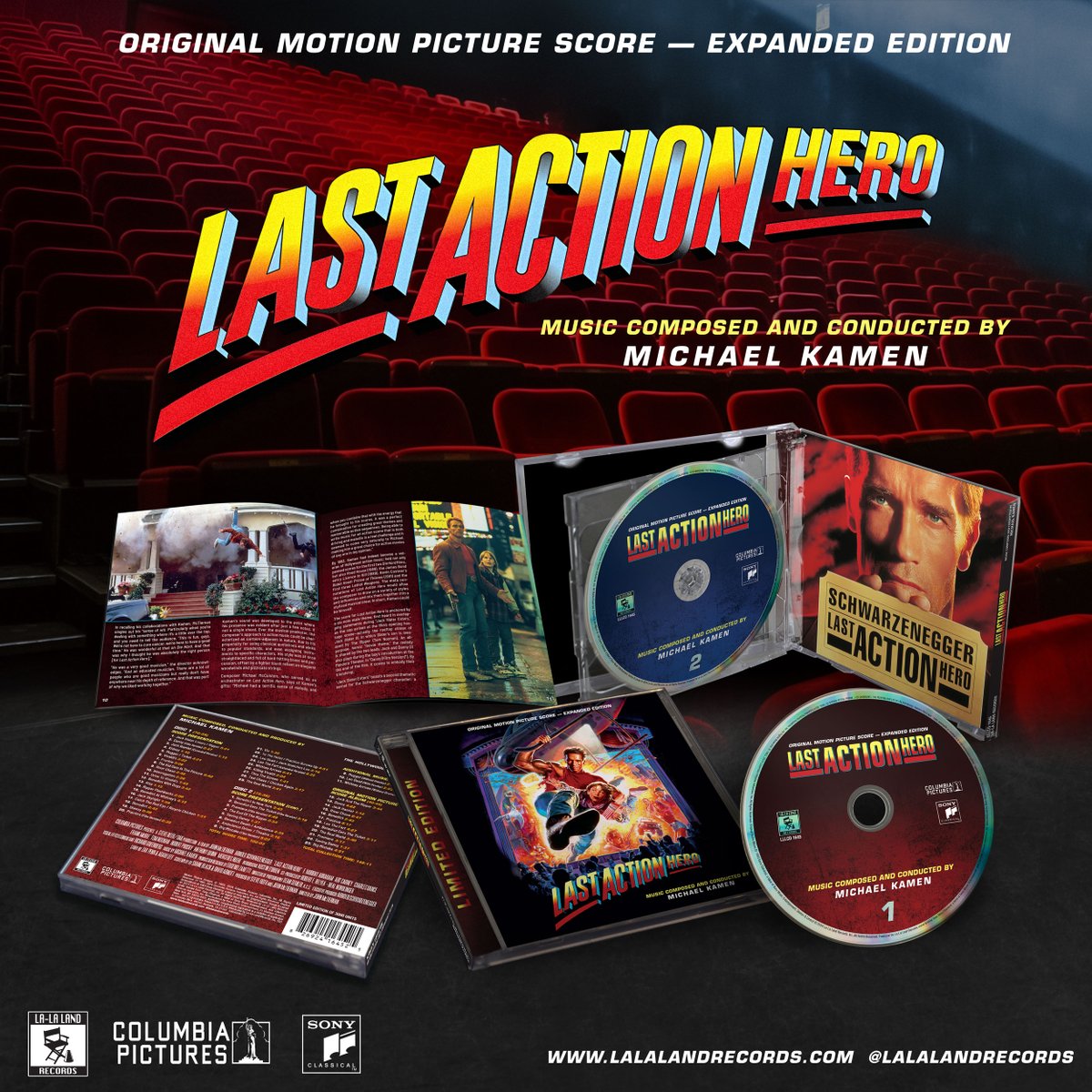 LaLaLandRecords's tweet photo. Available to order NOW at https://t.co/M4LZNDcnAp - Remastered &amp; Expanded Limited Edition #Soundtrack 2-CD Set #LastActionHero by #MichaelKamen !!! Also, blockbuster sale prices on these great Kamen CDs - #DieHard (last batch), #XMen (last batch) &amp; #Roadhouse !  @Schwarzenegger https://t.co/jbykx8KSia
