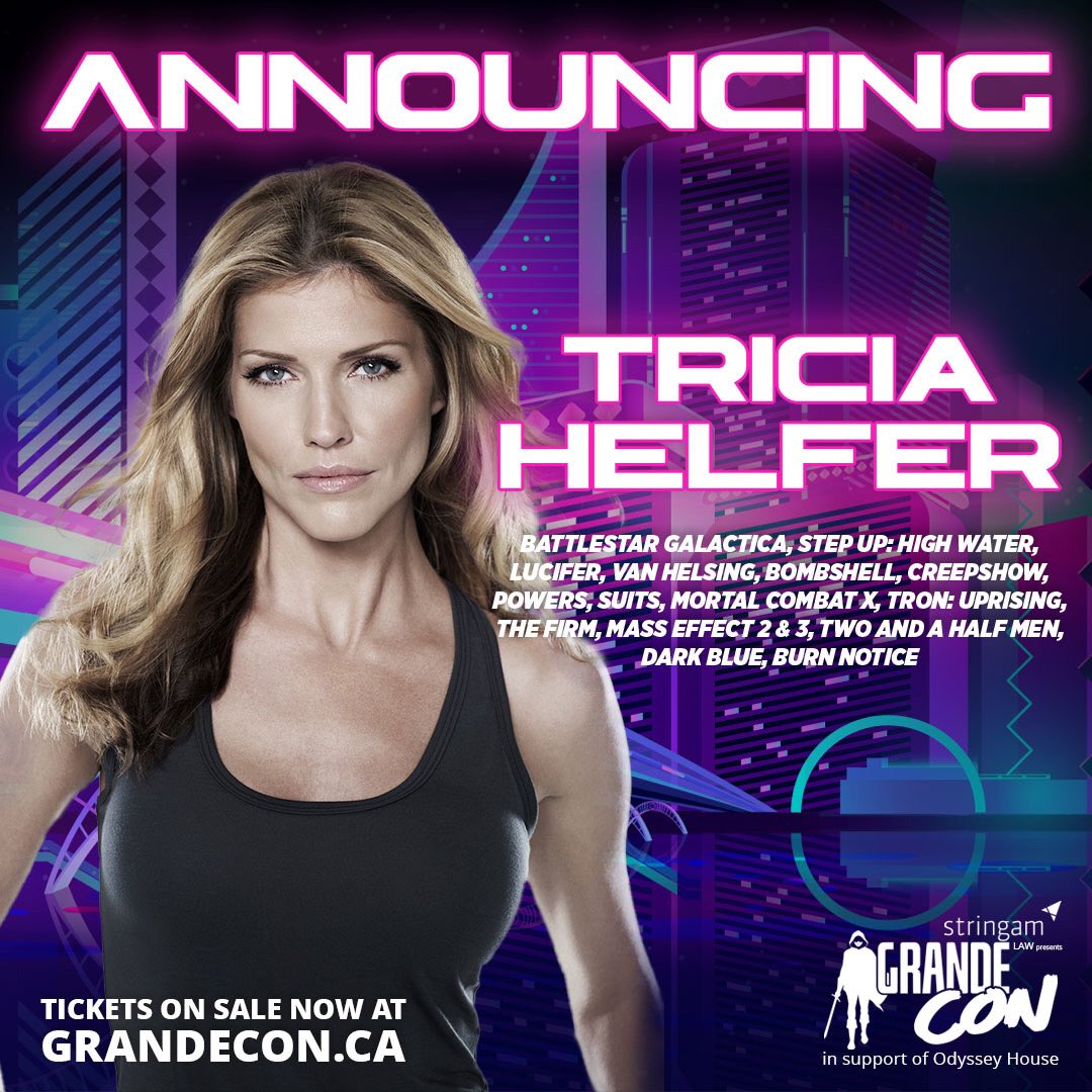 "So say we all" with this next announcement, Grande Prairie! If you're a #BattlestarGalactica fan, you'll recognize <a href="/trutriciahelfer/">Tricia Helfer</a> who played Number Six on the long-running series! Get tickets now at grandecon.ca/tickets

#GrandeCon #GrandePrairie #OdysseyHouseGP