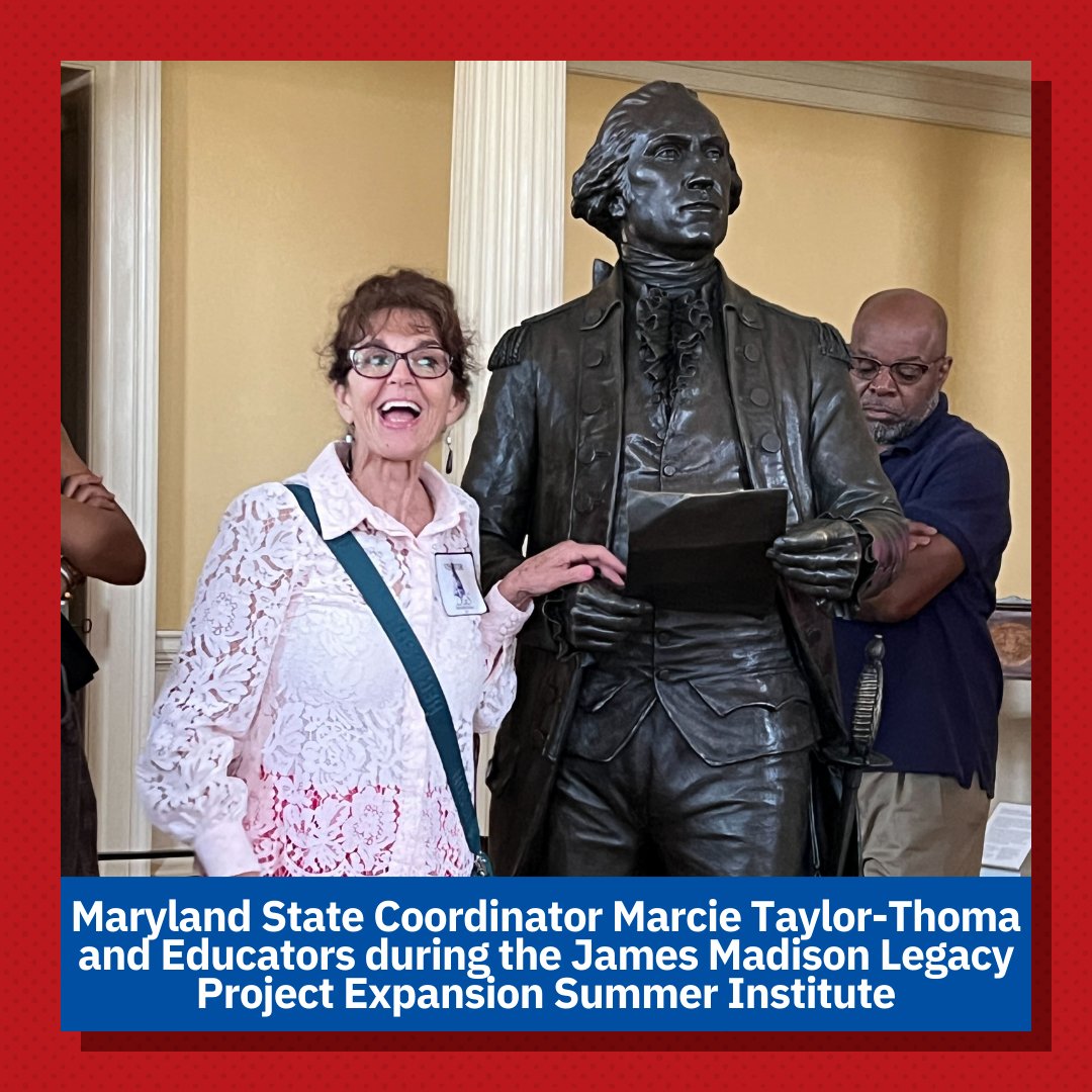 CivicEducation's tweet photo. Field trip! π James Madison Legacy Project Expansion summer institute participants in Maryland visit the MD State House & learn about Washington's resignation of his commission--an example of civic virtue. β Learn about JMLPE: https://t.co/JBQFz922gJ #civics #jmlpe https://t.co/Eo168XFkBD