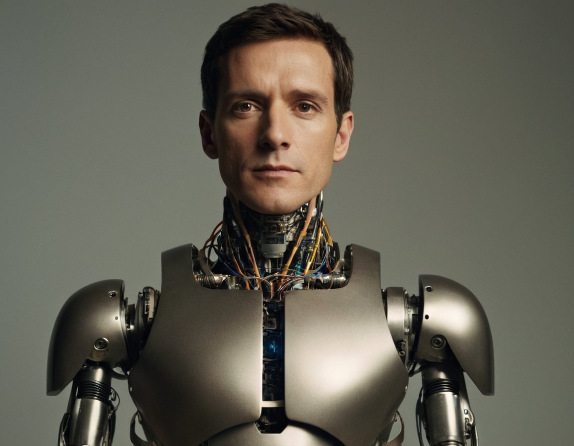 manmadeAI's tweet photo. "Crack it open, maybe even you are made of nuts and bolts." 
This hyper-realistic artwork blurs the lines between humanity and technology, challenging us to rethink our own existence. Are we more mechanical than we think? 
#AIArt  #SciFi #Futurism #Art  #Robotics #Fooocus https://t.co/wtnHL0IuHH