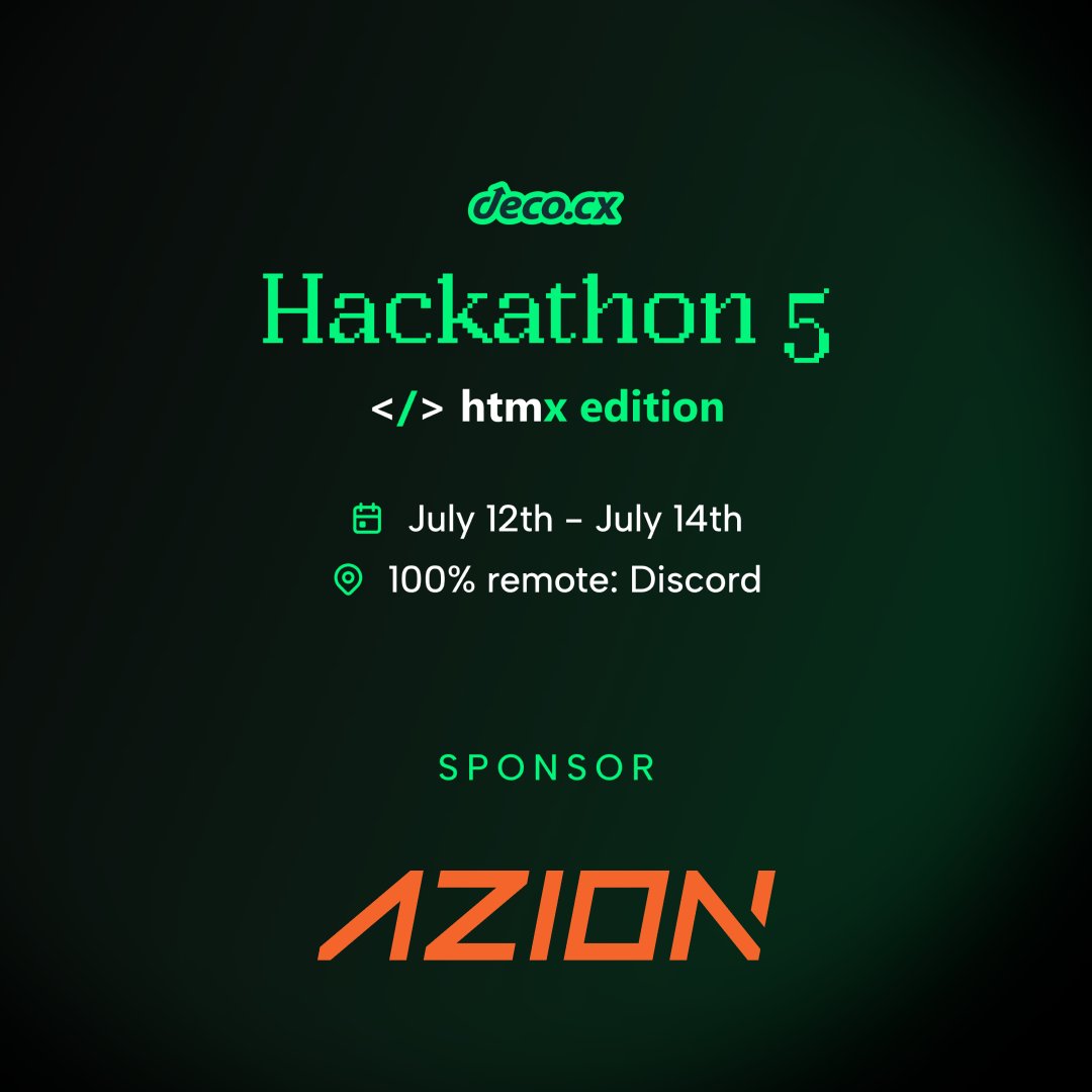 aziontech's tweet image. Azion teams up with @deco_frontend to create the best opportunity for you to transform ideas into ultra-fast HTMX website templates and compete for over $5,000 in prizes! 🔥👊
 
Are you ready? Let&apos;s go! » deco.cx/hackathon5

#Azion #AzionForDevelopers #Hackathon