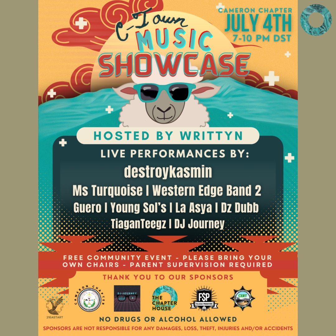 chapterhousela's tweet image. 📢Calling Navajo Nation rez peeps! Come hang at the Cameron Chapter for a FREE family fun night.

🙌🏽The Chapter House is a proud sponsor.

#TCH #TheChapterHouse #TheChapterHouseLA #IndigenousNonprofit #NativeNonprofit #NavajoNation #CameronChapter