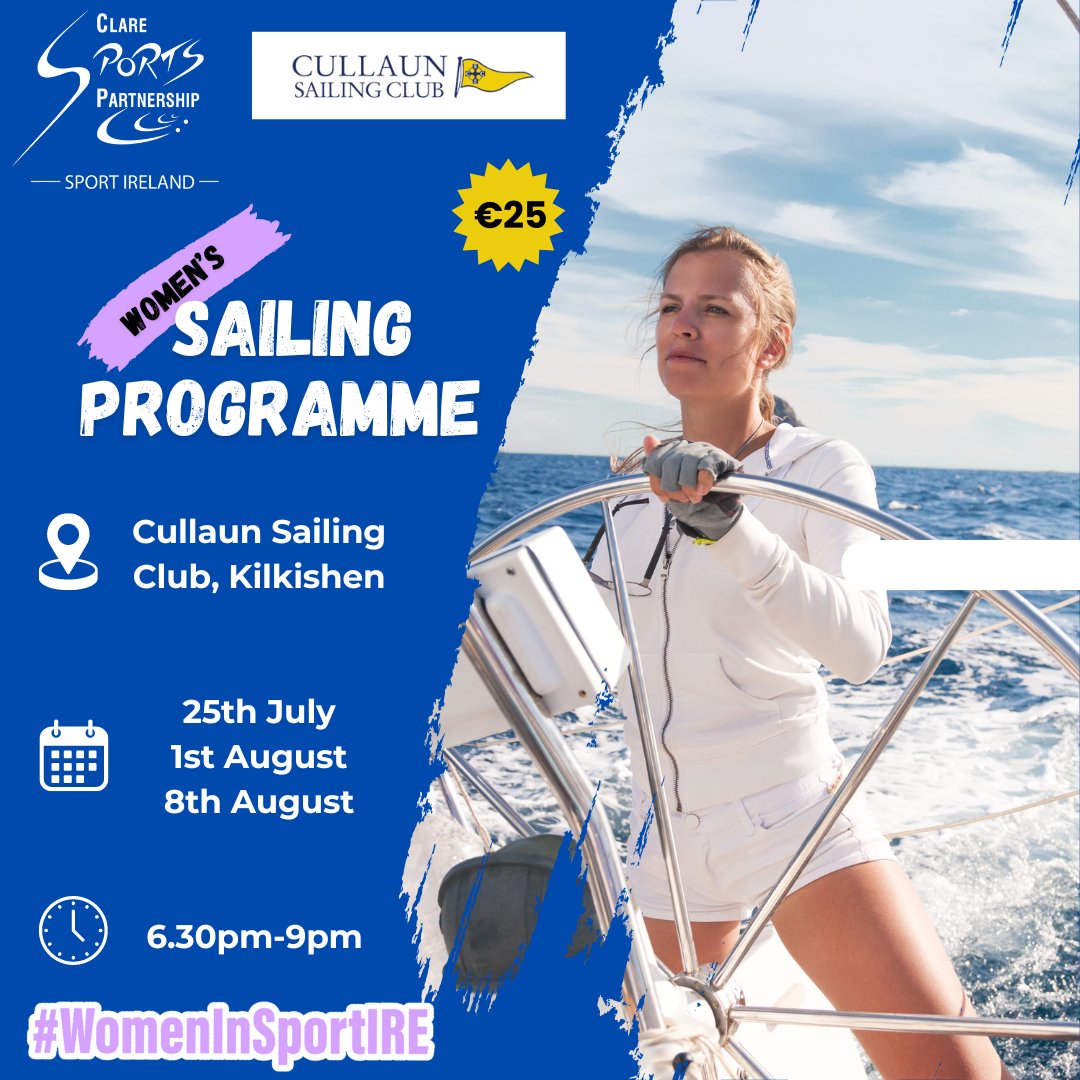 Ladies, set sail on a new adventure! ⛵👩🏽

Join our beginner sailing programme with <a href="/cullaunsailing/">Cullaun Sailing Club</a> and discover the joy of sailing in a supportive fun environment 💪😁✨

Limited places available, so sign up today!✅👇

claresports.ie/event/wis-sail…

#ActiveClare