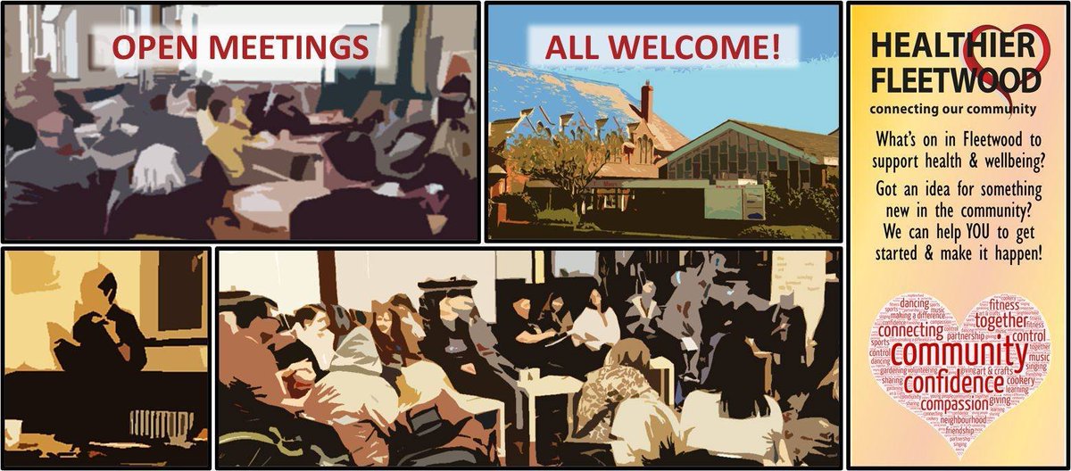 Join us for this month's Healthier Fleetwood Open Meeting tomorrow evening, Weds 3rd July, from 6.30pm at Emmanuel Church, Mount Road, Fleetwood.
Friendly &amp; informal, get involved or just listen as you prefer, refreshments available &amp; ALL WELCOME.
We look forward to seeing you!