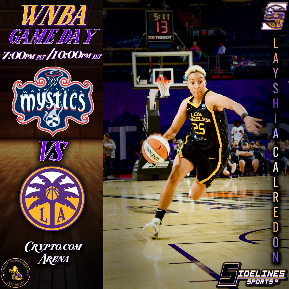 WE PLAY AT HOME TODAY ! 
LOOKING FOR A WIN FROM OUR <a href="/LASparks/">Los Angeles Sparks</a>  🆚  <a href="/WashMystics/">Washington Mystics</a>  

TUNE IN TONIGHT @ 7 PM PST
🟣🟡🟣🟡🟣🟡