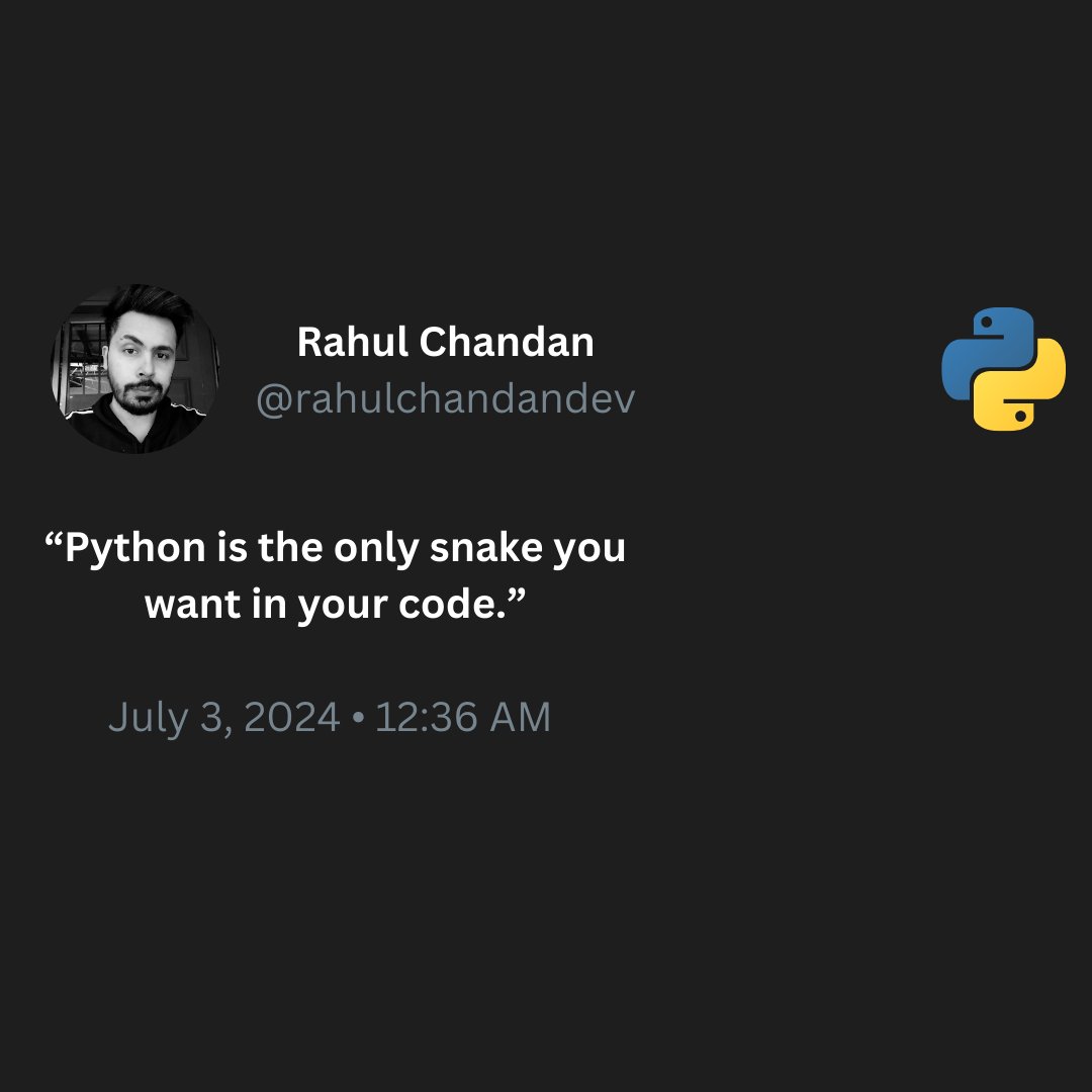 BookedWithRahul's tweet image. Embrace Python.

#Python #pythonai  #backend