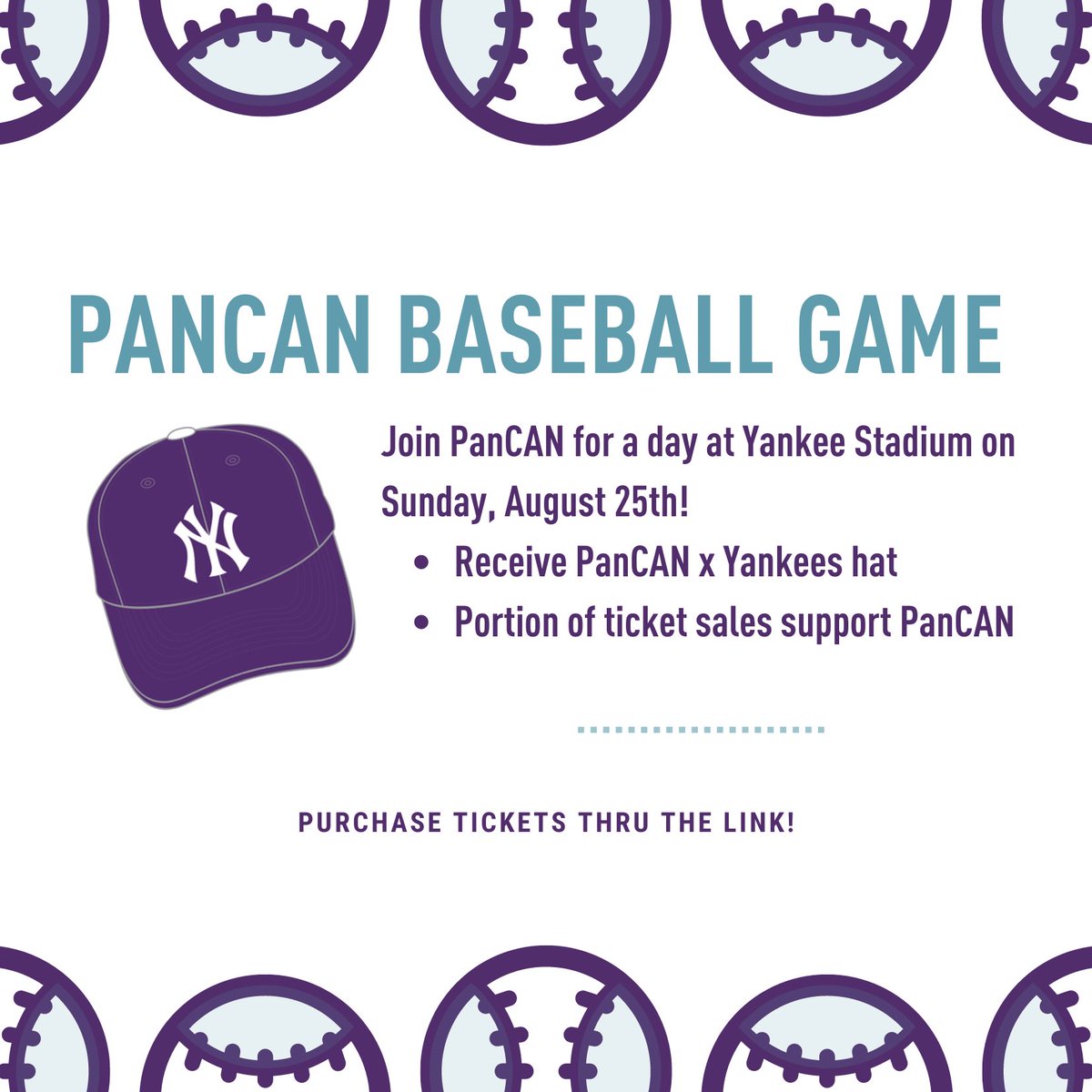 Join <a href="/PanCAN/">PanCAN</a> in striking out pancreatic cancer on Aug. 25 at Yankee Stadium ⚾️ 

Purchase tickets through this link: offer.fevo.com/yankees-vs-roc…