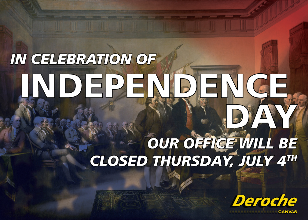Happy Independence Day! Our office will be closed on Thursday, July 4th to #celebrate the birth of our country. You can still order your #tarps and parts from our #website.

1-800-337-6243 (1-800-DEROCHE)
derochecanvas.com

#USA #Truckers #Trucking #IndependenceDay #July4th