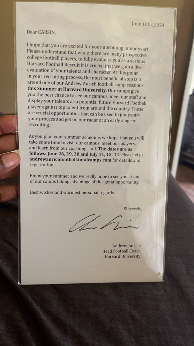 Thank you for the camp invite! <a href="/Coach_Aurich/">Andrew Aurich</a> <a href="/HarvardFootball/">Harvard Football</a>