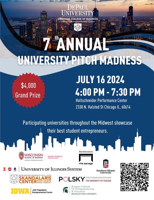 ColemanCenter's tweet image. 🚀 Excited for the 7th Annual Pitch Madness at DePaul! 🌟 Join us as student entrepreneurs battle it out from across the Midwest. Show your support and vote for the best pitches! RSVP now to secure your drink tickets. 🎉 #PitchMadness

RSVP here: depaul.startuptree.co/event/s/8tSqgW…