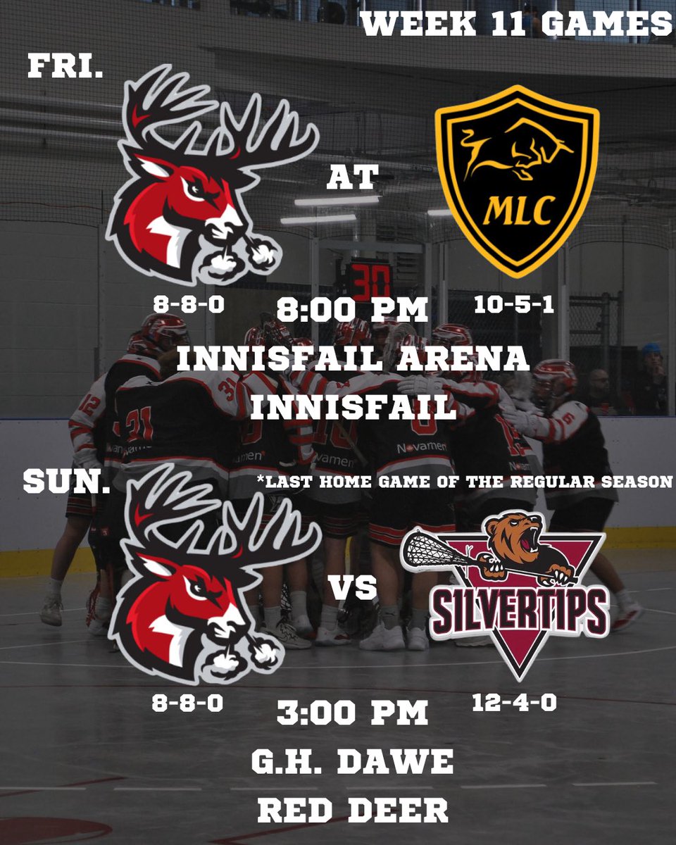 RDRampageLax's tweet photo. The regular season is winding down and we got two HUGE divisional games this weekend‼️

•Friday in Innisfail against @MVELMavericks 

•Saturday at home for the last time of the regular season against @silvertipslax 

#ramfam https://t.co/AOWnAvDR2E