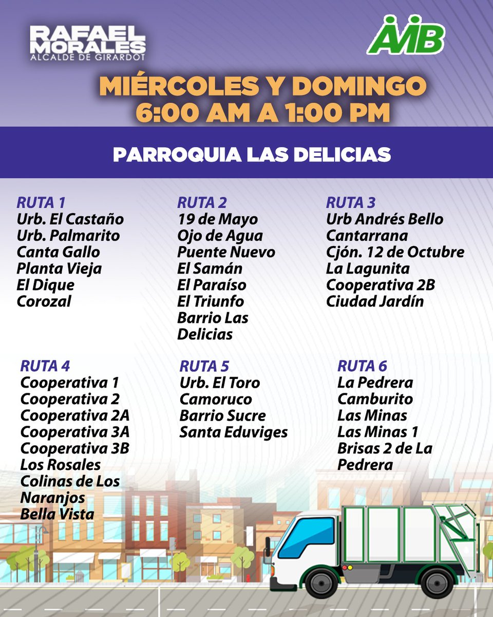 Trabajemos juntos por una #Maracay ➕Limpia♻️

Revisa la imagen este #3Jul nos toca la Parroquia📍 Las Delicias

No olvides colocar tus desechos en los puntos dispuestos🗑️🚮

<a href="/RafaelMaracay21/">Rafael Morales</a>
#Maracay
