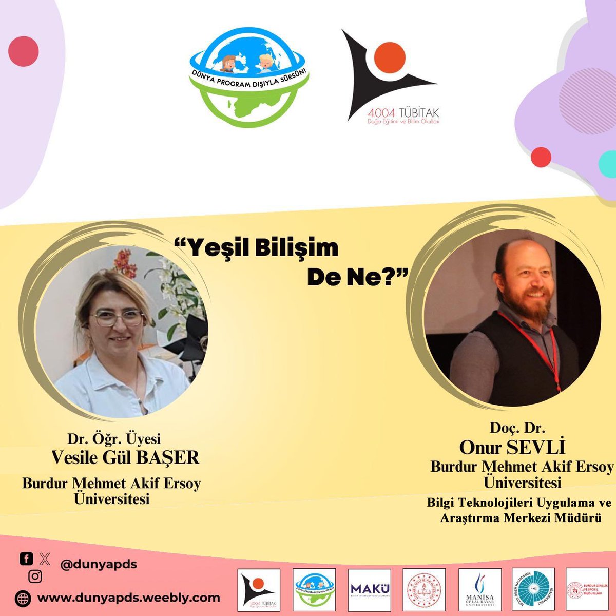 Merkez Müdürümüz Doç. Dr. Onur SEVLİ'nin katılımı ile Tübitak 4004 “Dünya Program Dışıyla Sürsün” projesi kapsamında 2 Temmuz 2024 Salı günü “Yeşil Bilişim” konusunda bir eğitim gerçekleştirilecektir.