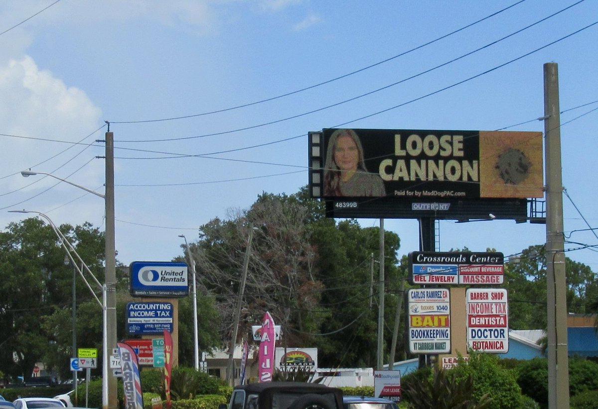 TrueFactsStated's tweet photo. Our “Loose Cannon” billboard is up in Port St Lucie heading into Fort Pierce. Help us keep it up. https://t.co/tLqBQPT6ep https://t.co/C9MGo7yfLK