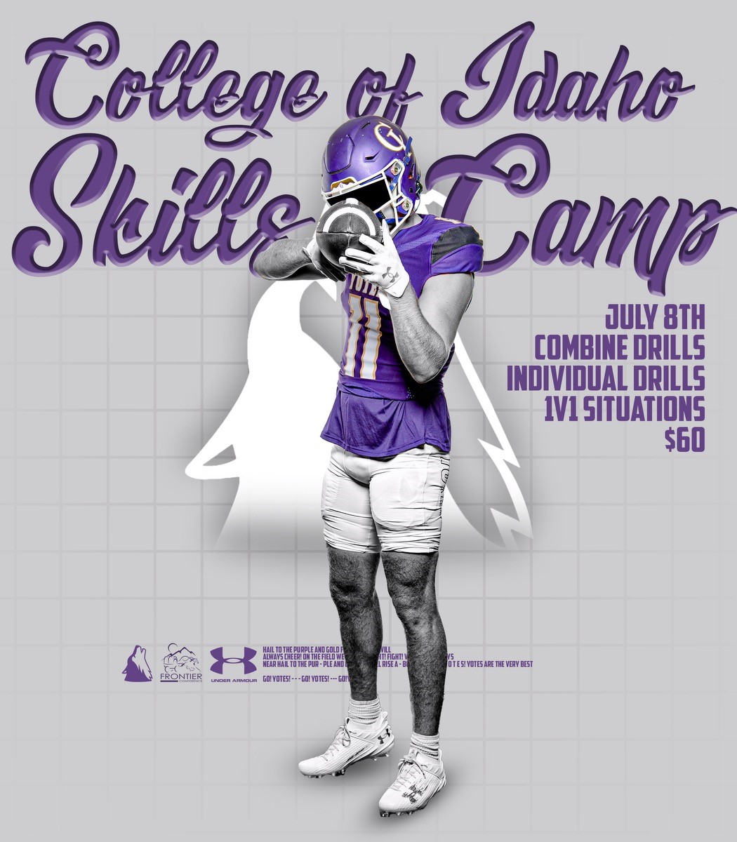 SKILL PLAYERS: Join the College of Idaho Staff for our Skills Camp on our BRAND NEW TURF!

Monday, July 8th
Check-In is at 8:30am at Simplot Stadium
$60 Non-Padded Camp

Excited to see you all COMPETE! #YoteSteel
secure.touchnet.net/C22513_ustores…