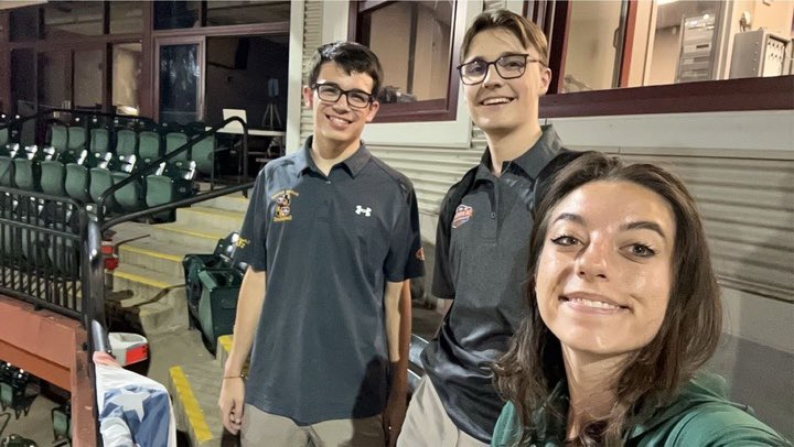 Bill Roth (@billroth2020) on Twitter photo Fun picture from Regency Furniture Stadium in Maryland.
Cody Wagner, broadcaster for the Southern Maryland Senators, Taylor Bretl, Cal Ripken League writer, & Phoebe Winters, broadcaster for the Bethesda Big Train all met up at their game.
All are <a href="/commvt/">VT School of Communication</a> SMA students!#VTSMA Fun picture from Regency Furniture Stadium in Maryland.
Cody Wagner, broadcaster for the Southern Maryland Senators, Taylor Bretl, Cal Ripken League writer, & Phoebe Winters, broadcaster for the Bethesda Big Train all met up at their game.
All are <a href="/commvt/">VT School of Communication</a> SMA students!#VTSMA