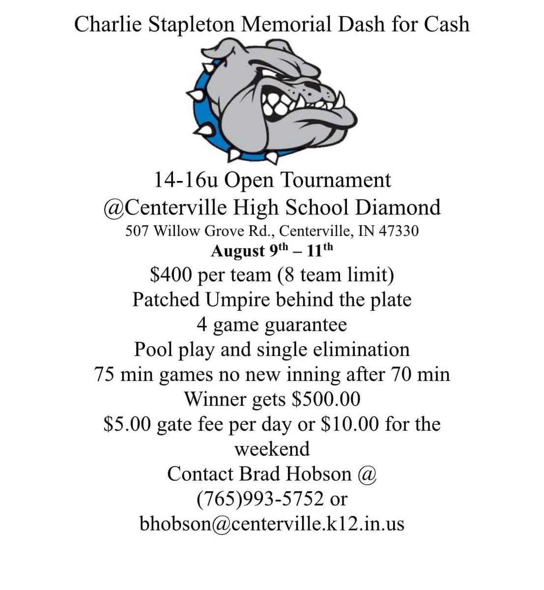If you know any travel teams let them know of this opportunity to get your new teams some game time before fall state and other tournaments.