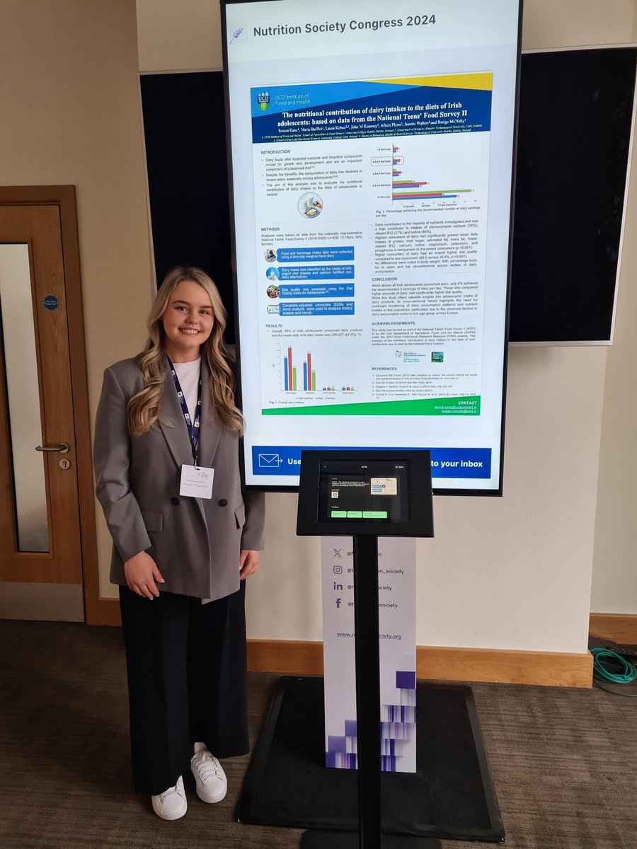 Great poster presentation by <a href="/Emmakane32/">Emma Kane</a> highlighting the impact of low #Dairy intake among Irish teenagers at #NSCongress24 - only 4% meeting dietary guidelines!