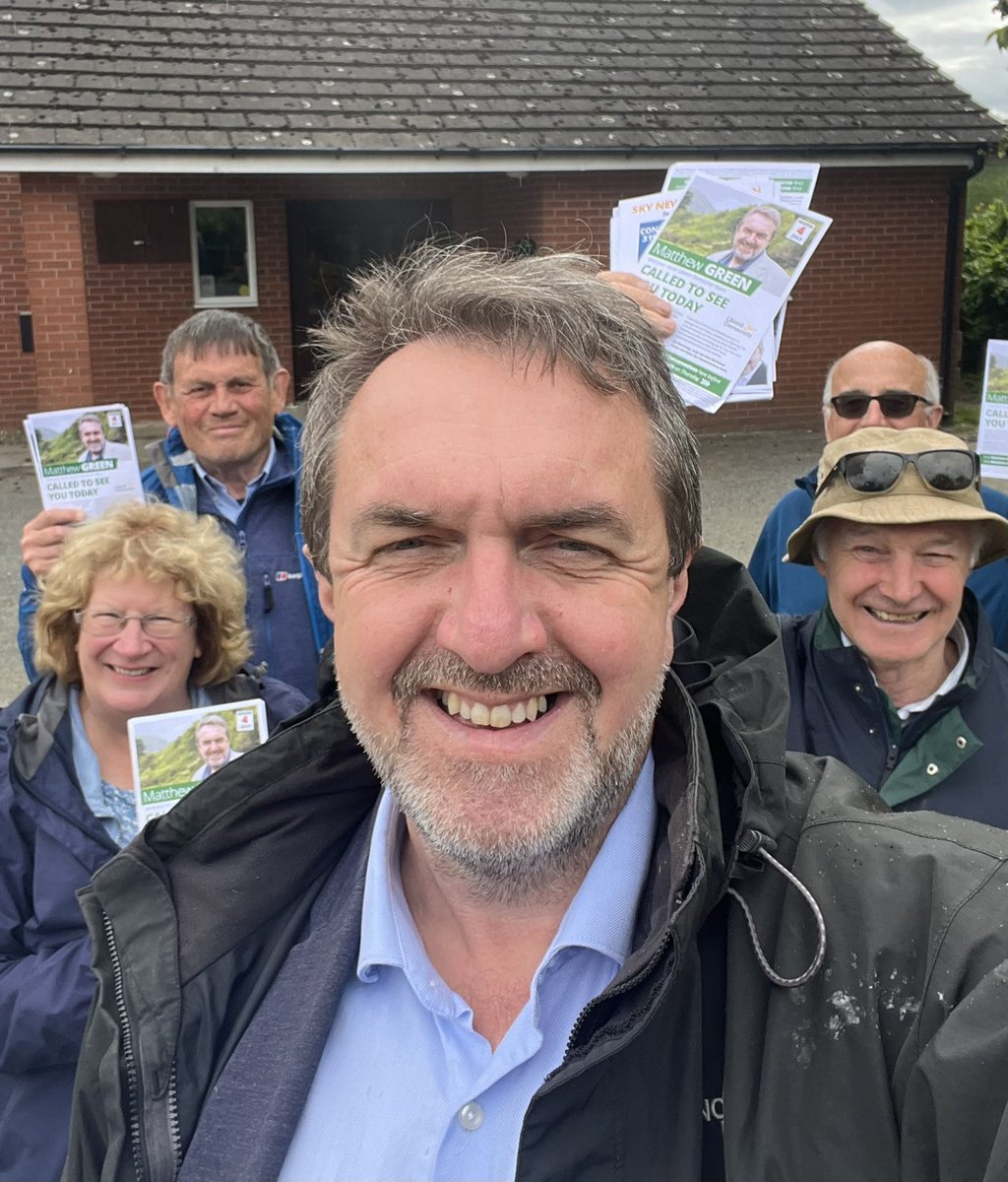 In Aston-on-Clun. The village hall was where I was first elected in 1994 at a  count for a by-election for Lydbury North ward of #SouthShropshire Council. I won by a few votes. 
Now, I’m well ahead of the Conservative in Aston-on-Clun as Conservative voters switch to back me.