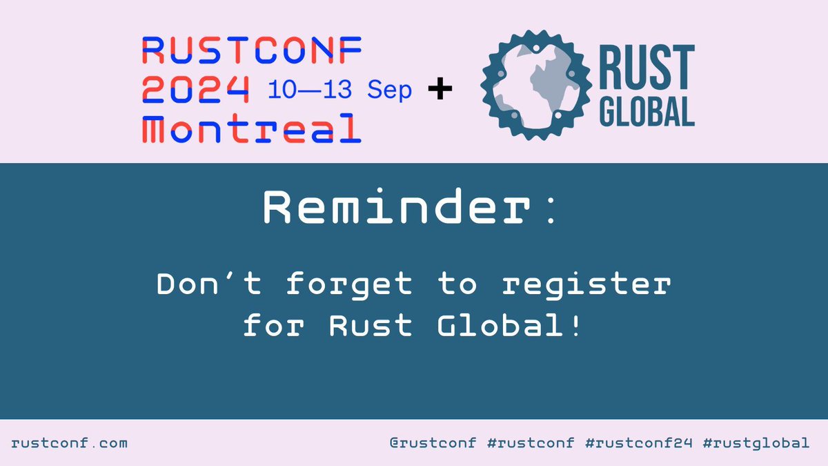 rustconf's tweet photo. Did you know #rustglobal is on Friday, September 13 following #rustconf24?
- open to "Industry/Government" ticket holders 
- features 4 fantastic speakers covering the professional use of Rust

🌐 We would love to see you there!
Register now:
https://t.co/E72r6nZLxY https://t.co/y4BzNhDt6D