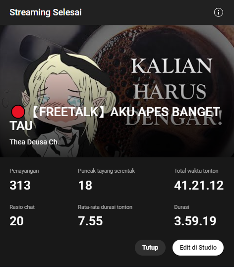 Thea_Deusa's tweet photo. MAKASIH UDAH DENGERIN CURHATAN AKU. Aku harap hal buruk tdk akan terjadi kpd kalian guys. Stay safe!
Watch the replay here
https://t.co/JB9eQ2XVx7
#deuStream #Vtuber #VtuberID #VTuberUprising https://t.co/dmwY2FVGJj