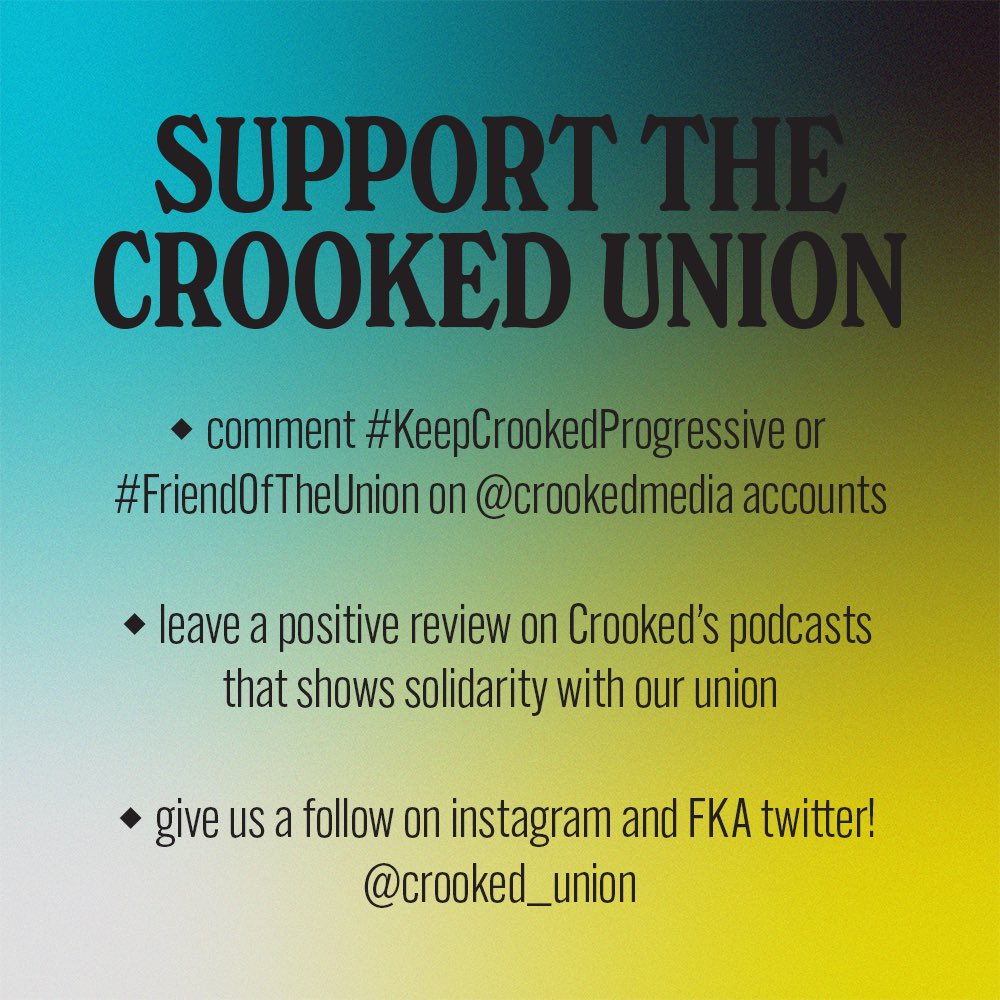 Hey there! A quick update. We’re so grateful for your support so far! Be sure to follow for more updates in the coming weeks, and consider boosting our message with other Crooked fans using #KeepCrookedProgressive.