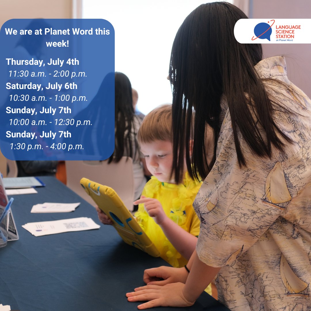 Come see us this week! Join us on Thursday, Saturday, and Sunday to learn more about language science! 📚