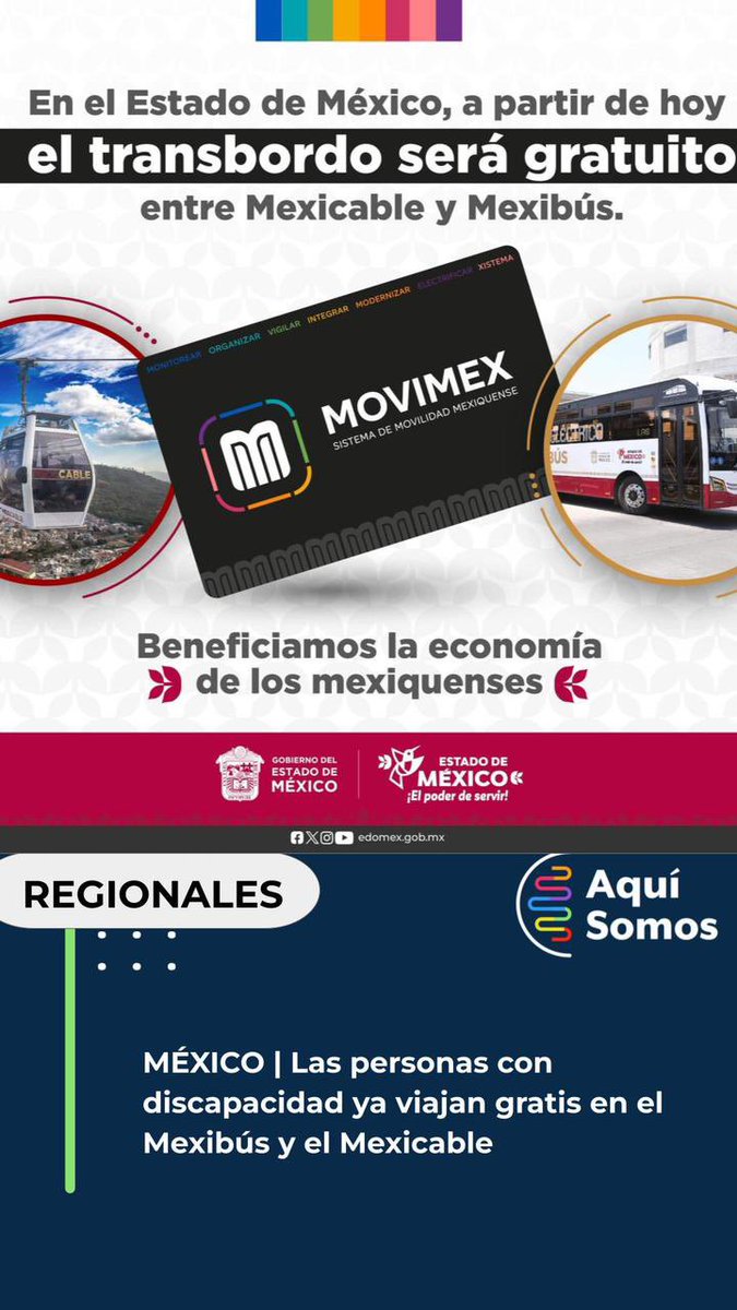 Las personas con discapacidad ya viajan gratis en el Mexibús y el Mexicable

aquisomos.ar

#Inclusion 
#mexicable 
#mexibus 
#discapacidad
#mexico 
#movimex