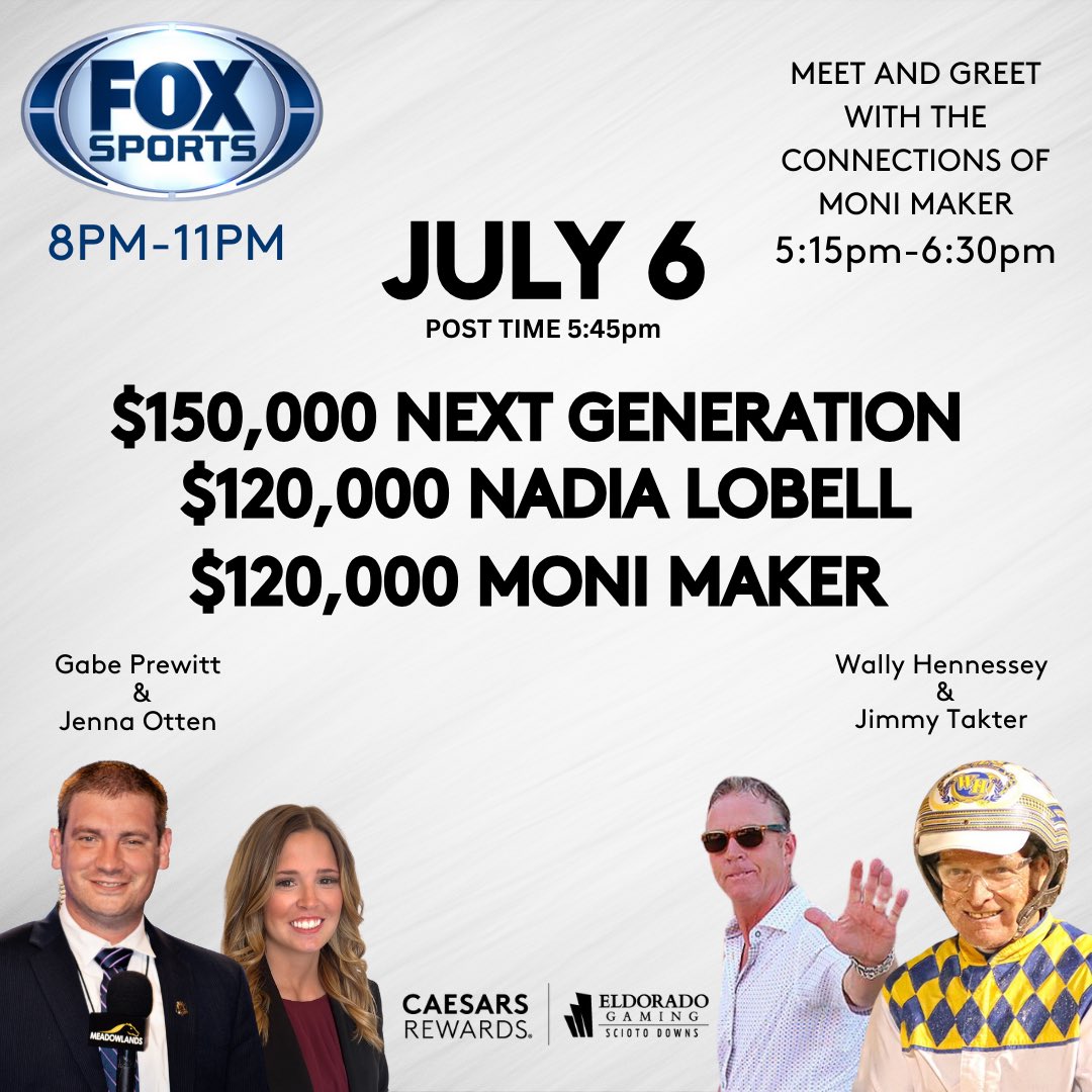 SciotoRacing's tweet photo. Here’s your chance to meet two Hall of Famers! Jimmy Taker and Wallly Hennessey will be doing a meet and greet Saturday July 6th from 5:15pm to 6:30pm! 
We also will have @gabe_prewitt and @JennaBAOtten on site for @FOXSports coverage of #ScDNextGen and two Grand Circuit events! https://t.co/cqaw0lazdQ