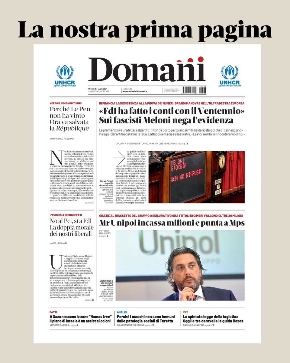 DomaniGiornale's tweet image. Buongiorno. Ecco la nostra prima pagina!