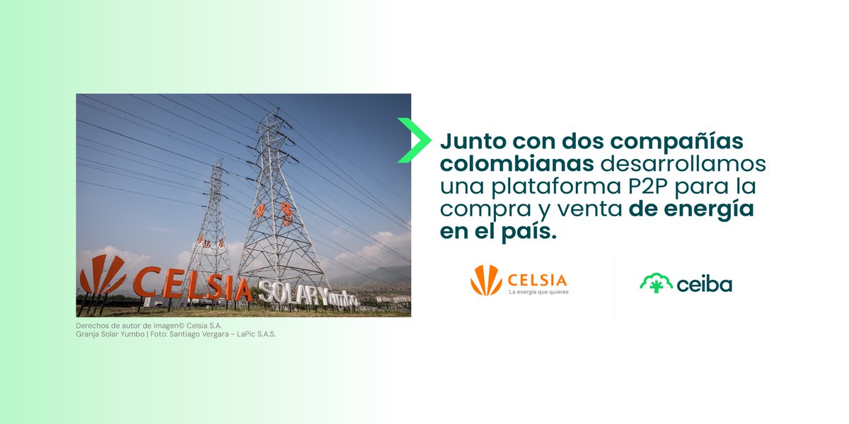 Implementamos una solución de blockchain con <a href="/Celsia_Energia/">Celsia</a> y Colciencias,  para la compra y venta de energía limpia entre pequeños generadores y consumidores.

Conoce más sobre este proyecto 👉 ceiba.com.co/comunicaciones…

#Blockchain #EnergíaRenovable #Innovación #Tecnología