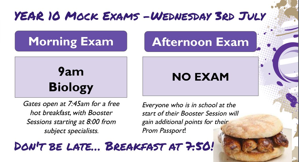 OutwoodAcklam's tweet photo. YEAR 10 MOCK EXAMS. 

Please find details for the mock exam tomorrow. Slowly but surely getting towards to the end of them now… https://t.co/5lBjp0dBY3