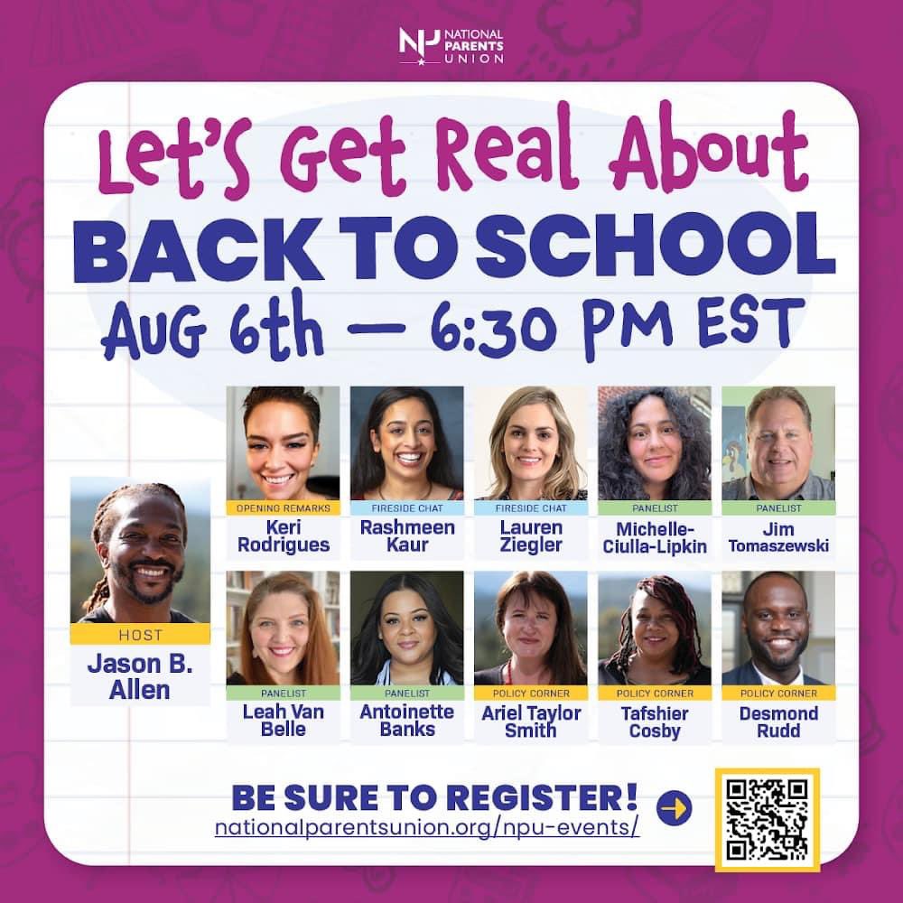 pascaledsmall's tweet image. It’s July, and I’m giving you another month to chill. But be ready for Back to School on Aug 6! Register today and share with your community. Don’t miss this amazing @NationalParents conversation! #ParentPower #LetsBeReal #BackToSchool