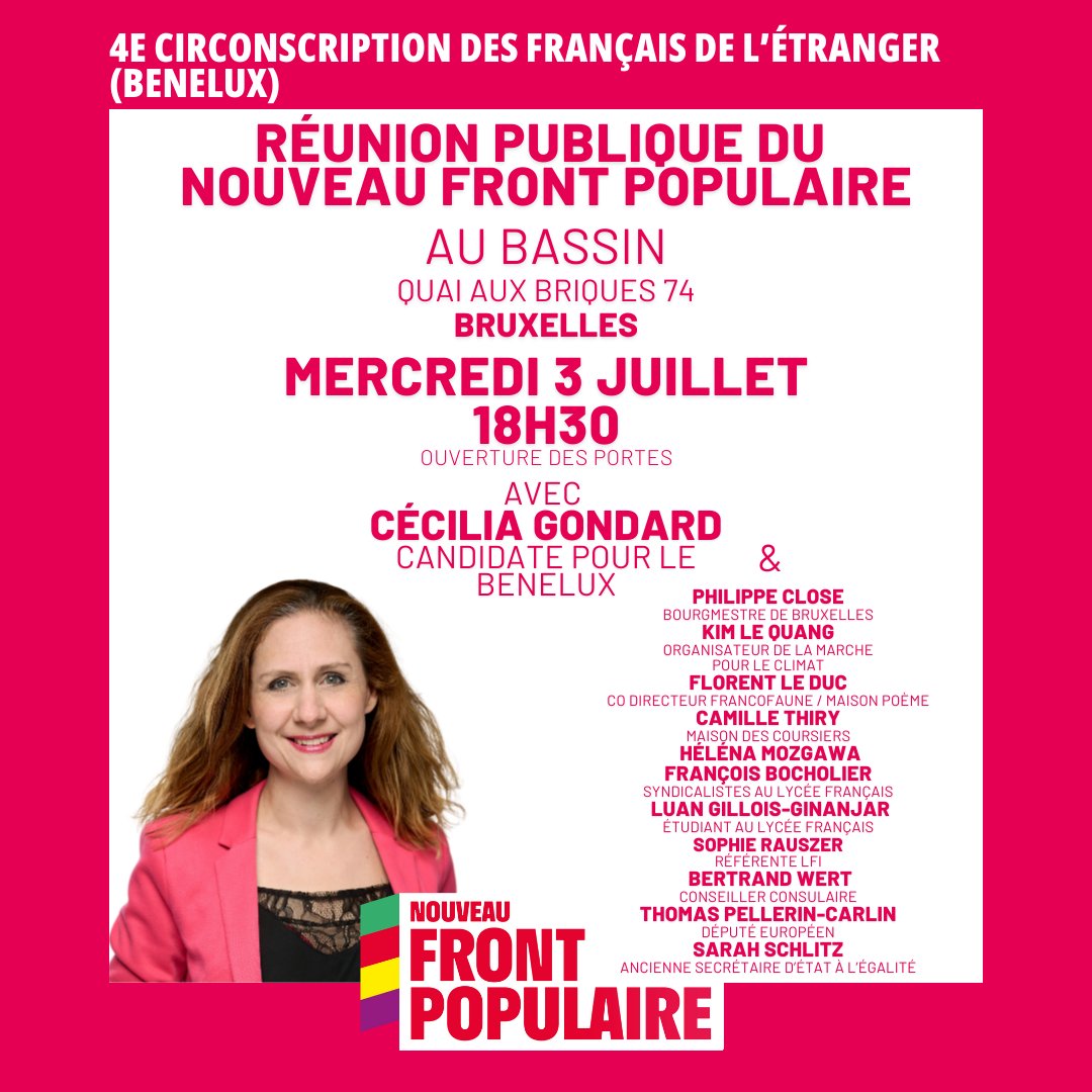 ceciliagondard's tweet photo. Meeting du #NouveauFrontPopulaire à Bruxelles :

🗓️Mercredi 03/07
🕙18h30 - Ouverture des portes
📍Au Bassin (Quai aux Briques 74 - Bruxelles) https://t.co/Pe9ITz0ybS