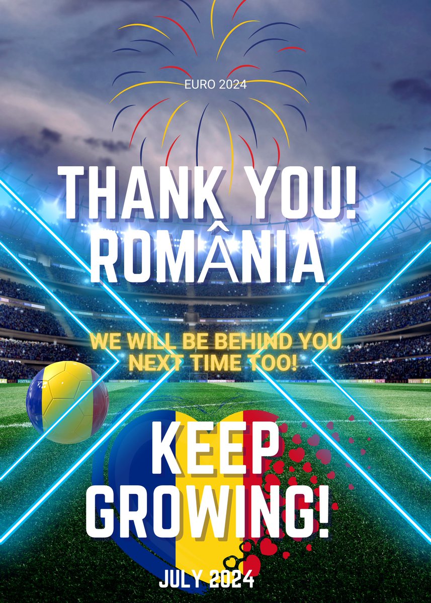 Thank you #Romania!

We promise we'll be behind you next time, and the next...

I am sure you will promise us that you will continue to grow! 💙💛❤️

Every experience it's an opportunity to learn!

#EURO2024 #Romania
#notears #proudofyourjourney
#proudofourjourney
#AndreeaSalvage