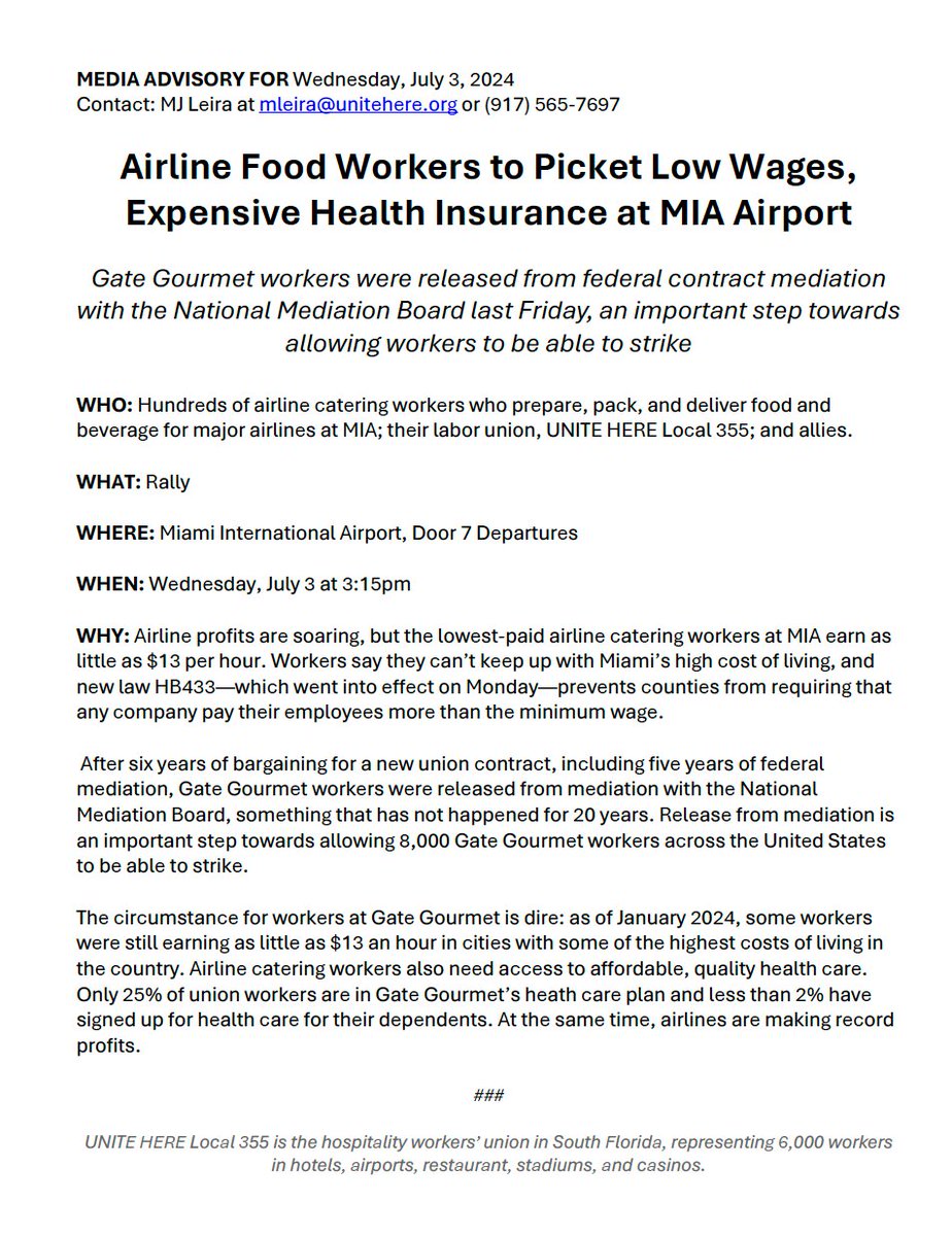 📢📢📢 Gate Gourmet workers were released from federal contract mediation with the National Mediation Board last Friday, an important step towards allowing workers to be able to #strike