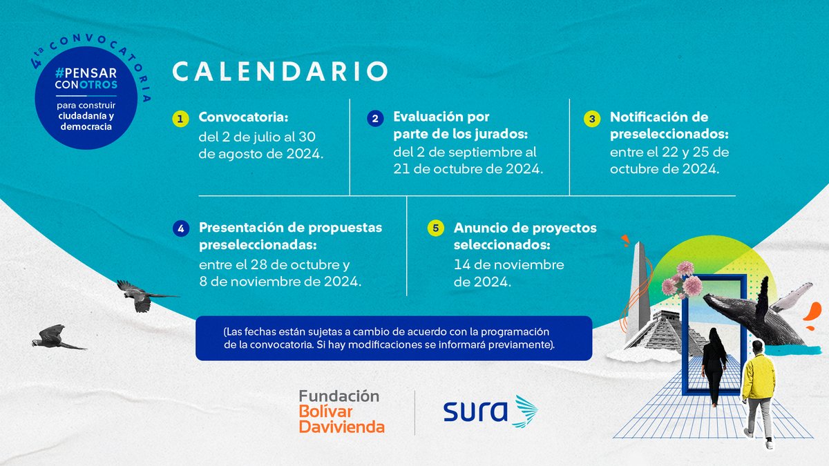 GRUPOSURA's tweet photo. ¿Te animas a #PensarConOtros?

Abrió nuestra convocatoria anual de proyectos para construir ciudadanía y democracia en Latinoamérica. En alianza con @FundacionBD, en 2024 buscamos proyectos que  promuevan la formación en cultura ciudadana y migración. ¡Anímate a participar!

Conoce más en: https://t.co/ZWJmJ9gyR8
