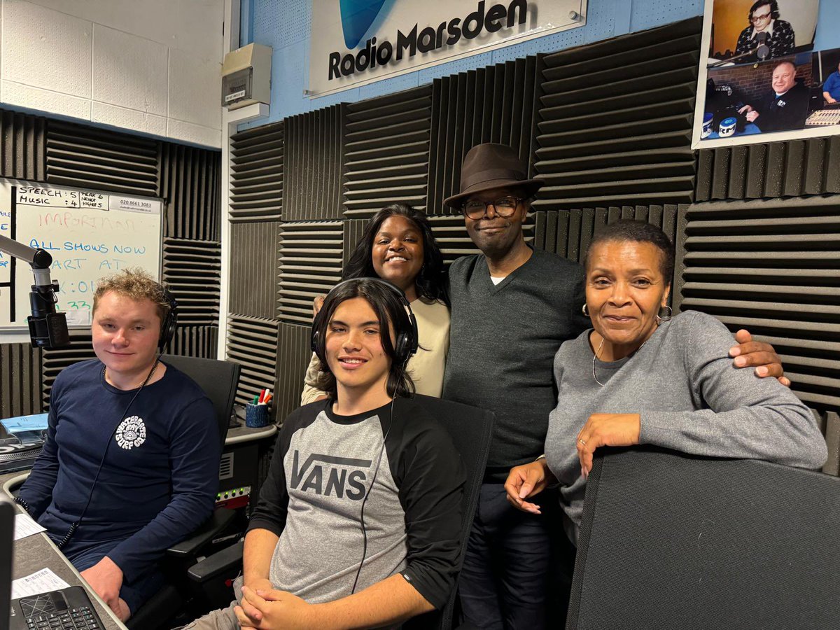 RadioMarsden's tweet photo. Halle, Calvin and Norma joined Pascal, Jack and @tvmarsh for the Request Show 🎙️in the studio tonight. 

It’s Calvin and Norma’s wedding anniversary today 💕💕💕 - the biggest and best wishes from all of us at Radio Marsden 💙 https://t.co/4nzA9NEgwo
