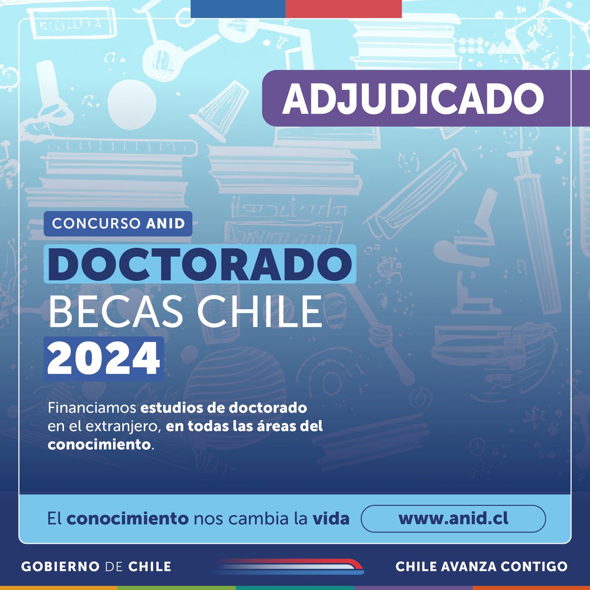 🎓 ¡Ya están publicados los resultados de Doctorado Becas Chile 2024! 🌍 El objetivo de esta convocatoria es que, al regresar, los graduados apliquen sus conocimientos para el desarrollo del país. Accede a la adjudicación en: anid.cl/concursos/doct…