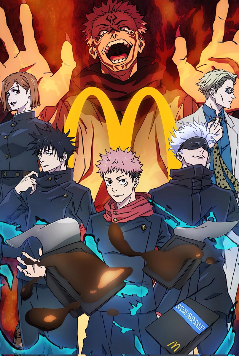 Imagen promocional de la colaboración de Jujutsu Kaisen con McDonald's en Japón