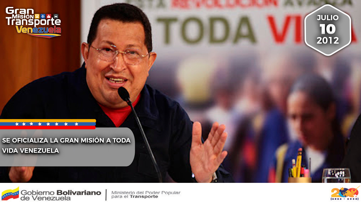 mintransporteve's tweet photo. #Efemérides | #10Jul Celebramos los 12 años de la oficialización de la Gran Misión A Toda Vida Venezuela, proyecto impulsado por el Comandante Hugo Chávez, el cual tiene como fin trabajar por la seguridad integral de la ciudadanía. https://t.co/E3OmWc9Q8E