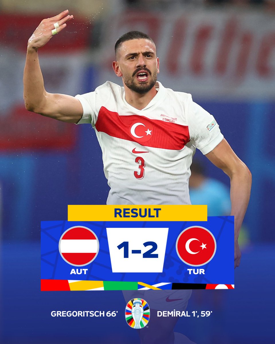 Incredible.

Türkiye face Netherlands in Berlin next 🔜

#EURO2024 | #AUTTUR