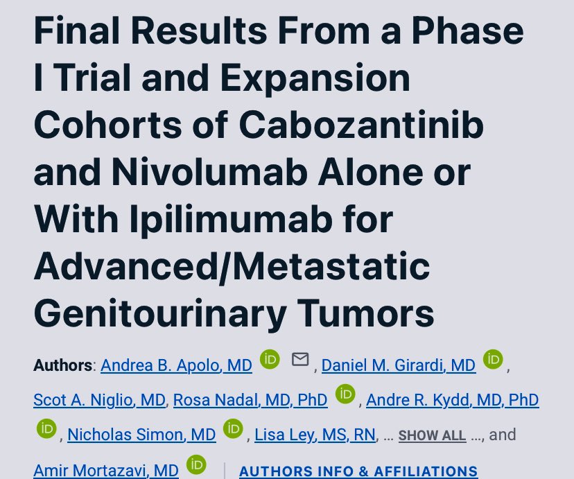 Andrea Apolo, M.D. (@apolo_andrea) on Twitter photo Very proud of this #ClinicalTrial of Cabozantinib/Nivolumab #CaboNivo & Cabozantinib/ Nivolumab/Ipilimumab #CaboNivoIpi published <a href="/JCO_ASCO/">Journal of Clinical Oncology</a>, that includes #rareGUtumors & took years to complete but laid the foundation for many future trials in oncology gcc02.safelinks.protection.outlook.com/?url=https%3A%… Very proud of this #ClinicalTrial of Cabozantinib/Nivolumab #CaboNivo & Cabozantinib/ Nivolumab/Ipilimumab #CaboNivoIpi published <a href="/JCO_ASCO/">Journal of Clinical Oncology</a>, that includes #rareGUtumors & took years to complete but laid the foundation for many future trials in oncology gcc02.safelinks.protection.outlook.com/?url=https%3A%…