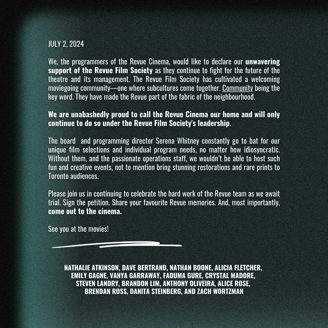 Our official joint Staff &amp; Programmer Statements. #longlivetherevue