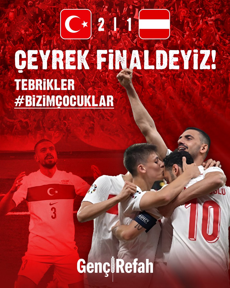 gencrefah's tweet photo. Tebrikler #BizimÇocuklar!
#EURO2024 ’te Çeyrek Finaldeyiz 🇹🇷 https://t.co/H2gtaWtAA4