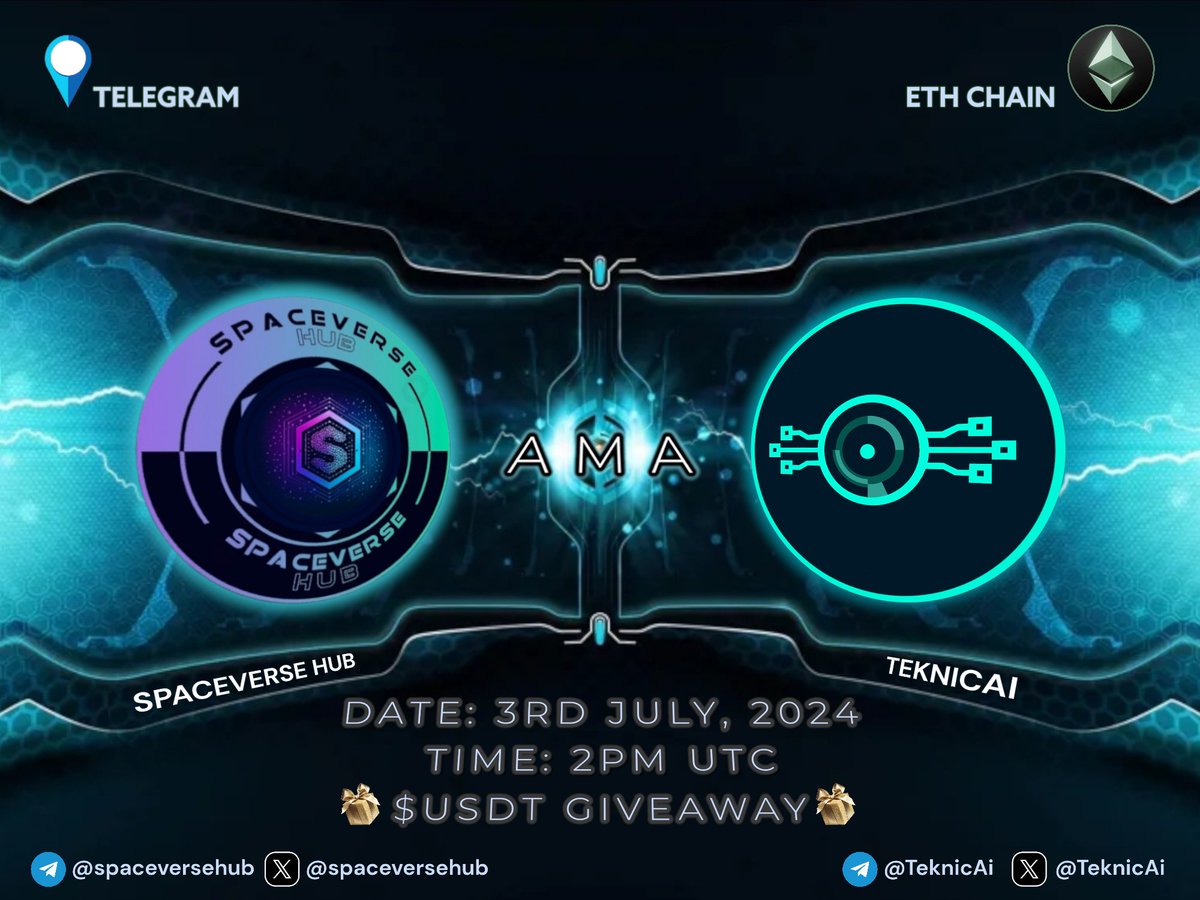 spaceversehub's tweet photo. 📢 AMA ANNOUNCEMENT 📢

🌌 SPACEVERSE X TEKNICAI 🌌

Exciting News! The SpaceVerse Hub community is thrilled to host the innovative team from @TEKNICAi Join us for an in-depth look at their AI-driven trading system, which dynamically adjusts strategies based on extensive market data, ensuring adaptability and minimizing risks. We'll also discuss the role of their ERC20 token in creating a seamless, secure ecosystem for transactions.

🗓 Date: July 3rd, 2024
🕑 Time: 2 PM UTC
📍 Platform: https://t.co/h8R9umd4Yt

Get ready to dive into the world of #TeknicAI..🚀 Don't miss out on this insightful discussion. 🎙

For more details, visit their website and check out their whitepaper.

#Crypto #AI #Blockchain #Trading #Fintech

Please note, this is not financial advice (NFA). Our AMAs are meant to help you make informed Decisions, Always Do your own research (DYOR).