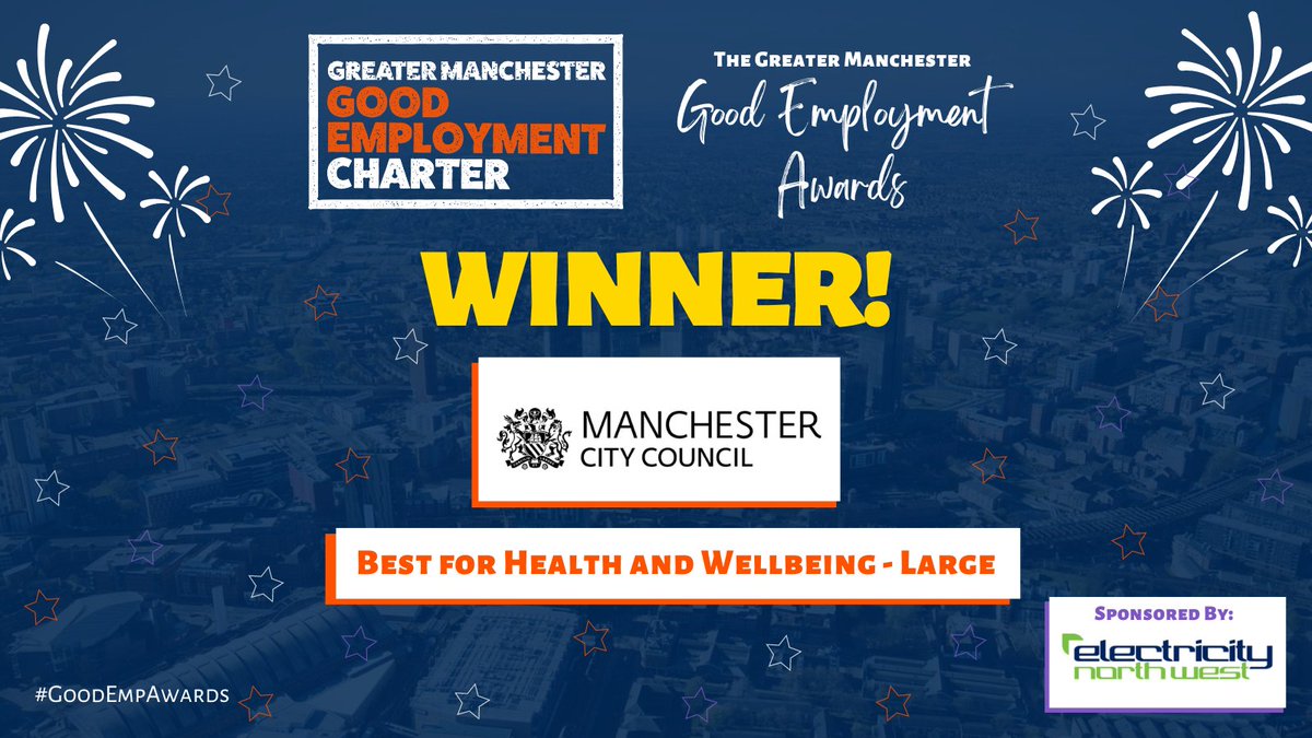 Greater Manchester Good Employment Charter (@goodempcharter) on Twitter photo 🏆 The Winner for ‘Best for Health and Wellbeing – Large’, sponsored by <a href="/ElectricityNW/">SP Electricity North West</a>, at the GM #GoodEmpAwards is… <a href="/ManCityCouncil/">Manchester City Council</a>!
<a href="/ManCityCouncil/">Manchester City Council</a> has demonstrated great support systems which benefits their employees health and wellbeing, creating a thriving workforce. 🏆 The Winner for ‘Best for Health and Wellbeing – Large’, sponsored by <a href="/ElectricityNW/">SP Electricity North West</a>, at the GM #GoodEmpAwards is… <a href="/ManCityCouncil/">Manchester City Council</a>!
<a href="/ManCityCouncil/">Manchester City Council</a> has demonstrated great support systems which benefits their employees health and wellbeing, creating a thriving workforce.
