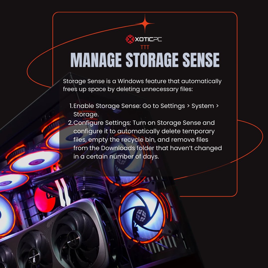 XoticPC's tweet image. 💡📝An uncluttered PC equals an uncluttered mind! Discover how to free up space with storage sense and boost your PC performance now. Visit bit.ly/3zpUwJf for more! #TechTipTuesday #Storage #PCPerformance