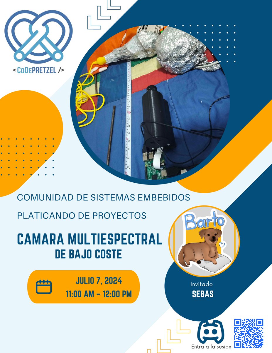 PretzelCode's tweet image. ¡Emocionados por nuestra próxima reunión de CoDe Pretzel! 🎉 Sebas nos mostrará su proyecto de cámara multiespectral de bajo costo. 📸 Únete el 7 de julio, de 11 AM a 12 PM. ¡No te lo pierdas! en discord #ComunidadTech #SistemasEmbebidos